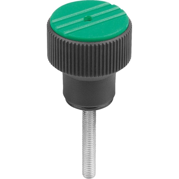Torque Knurled Knob Size:3 D=M08X40, Thermoplastic Black Ral7021, Comp:Steel, Cap:Green Ral6032
